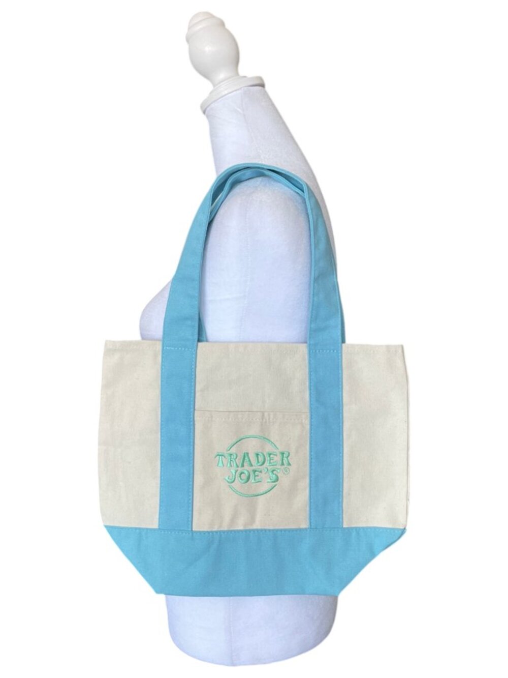 Trader Joe’s Mini Pastel Canvas Tote Bag Robin’s Egg Blue & Mint Green NWT